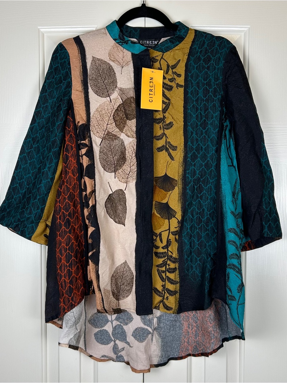 NWT Citron Silk Blend Artsy Patchwork Tunic Top